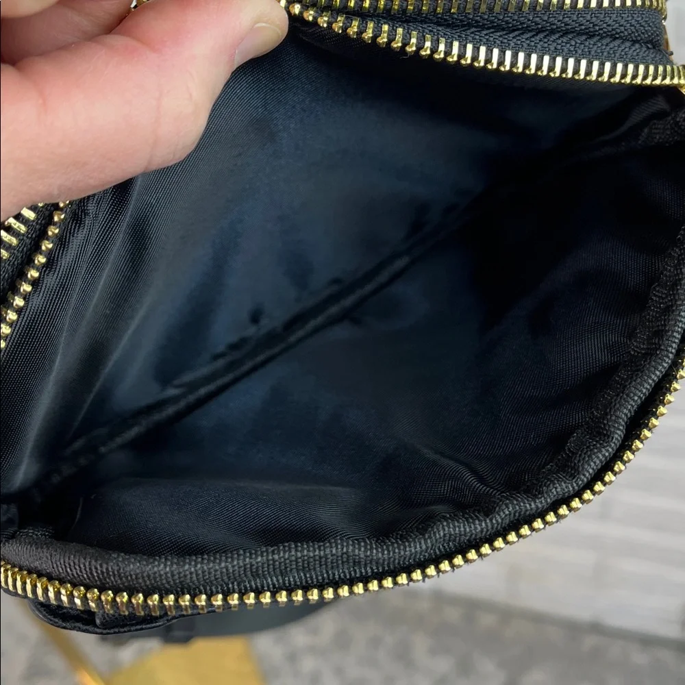 Unbranded Triple Zipper Quilted Vegan Faux Leather Black Belt Bag Fanny Pack